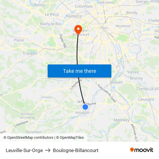 Leuville-Sur-Orge to Boulogne-Billancourt map