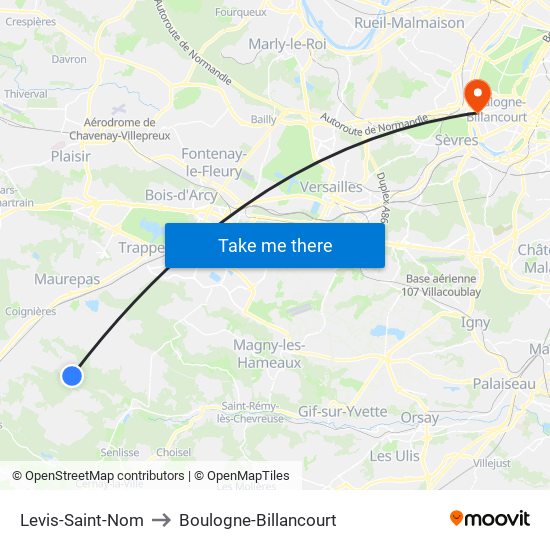 Levis-Saint-Nom to Boulogne-Billancourt map