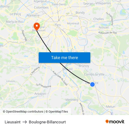Lieusaint to Boulogne-Billancourt map
