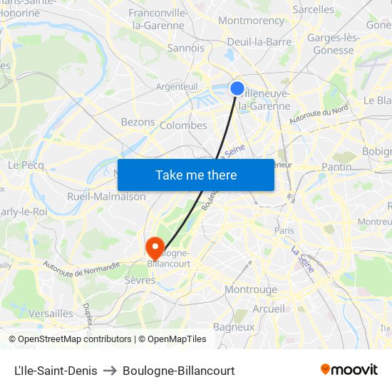 L'Ile-Saint-Denis to Boulogne-Billancourt map