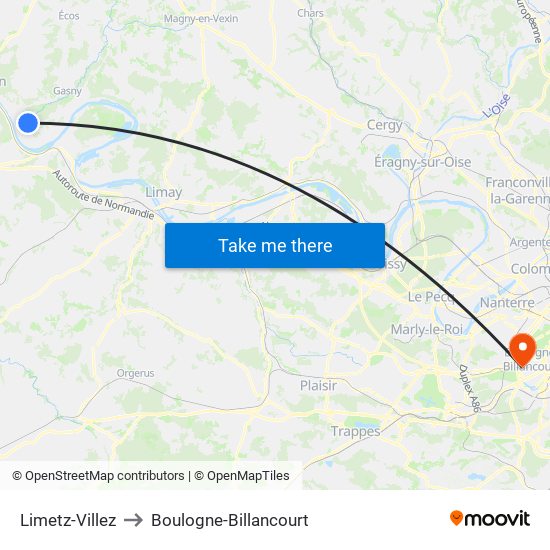 Limetz-Villez to Boulogne-Billancourt map