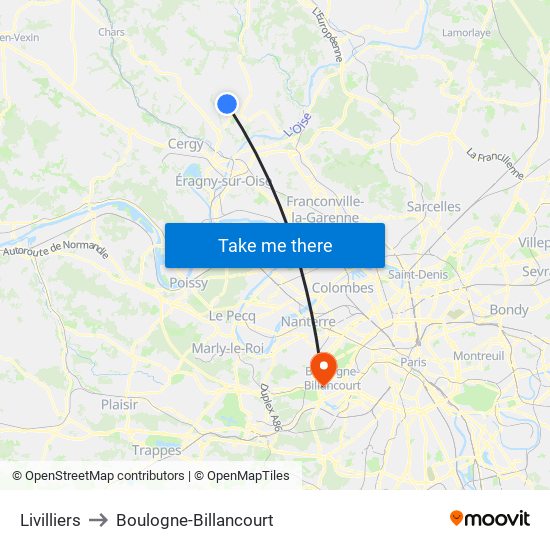 Livilliers to Boulogne-Billancourt map