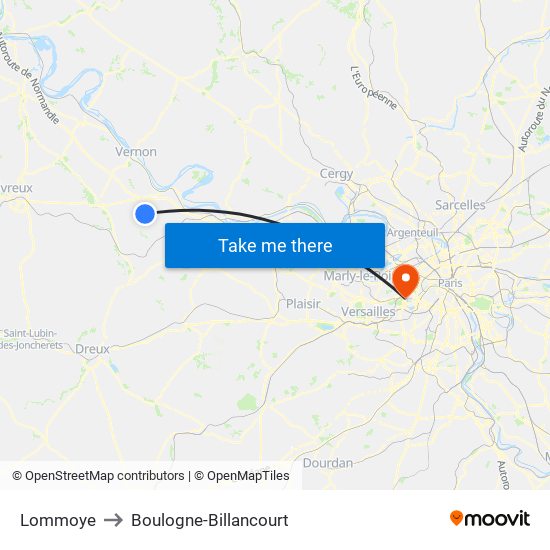 Lommoye to Boulogne-Billancourt map