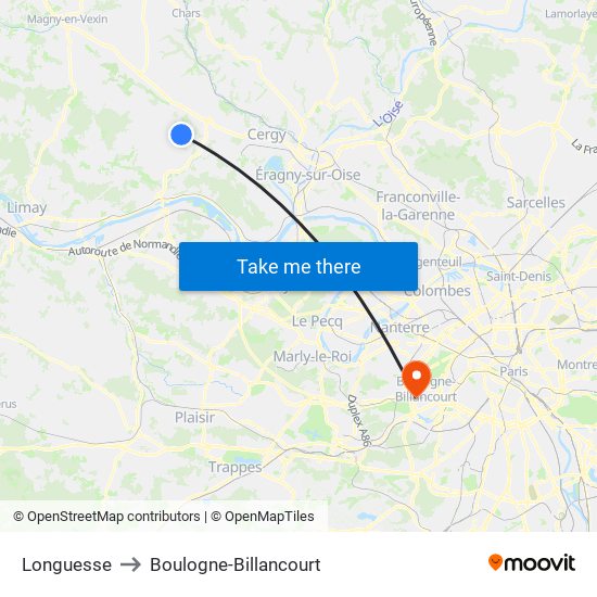 Longuesse to Boulogne-Billancourt map