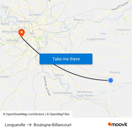 Longueville to Boulogne-Billancourt map