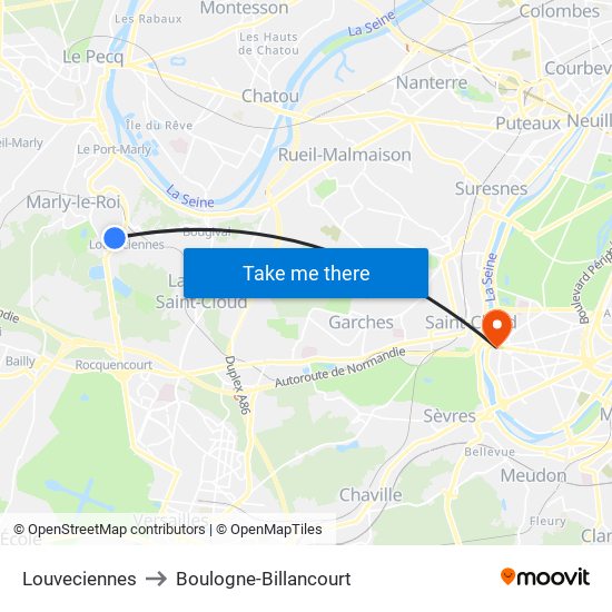 Louveciennes to Boulogne-Billancourt map