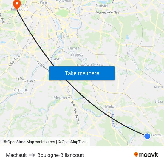 Machault to Boulogne-Billancourt map