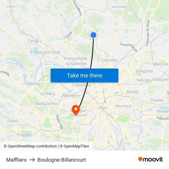 Maffliers to Boulogne-Billancourt map