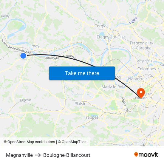 Magnanville to Boulogne-Billancourt map