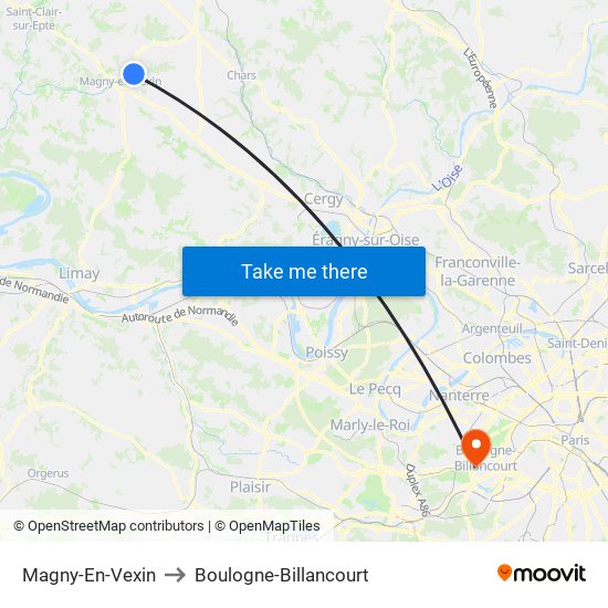 Magny-En-Vexin to Boulogne-Billancourt map