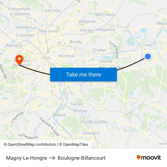 Magny-Le-Hongre to Boulogne-Billancourt map
