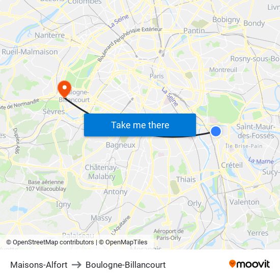 Maisons-Alfort to Boulogne-Billancourt map