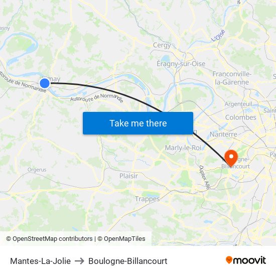 Mantes-La-Jolie to Boulogne-Billancourt map