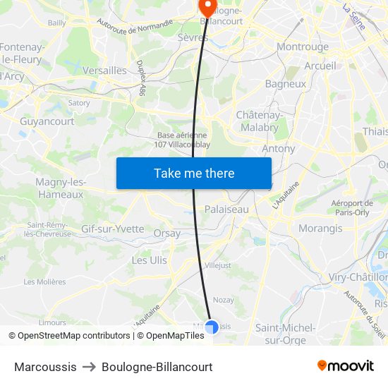 Marcoussis to Boulogne-Billancourt map