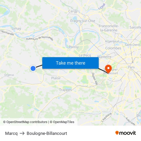 Marcq to Boulogne-Billancourt map