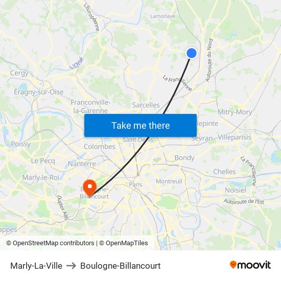 Marly-La-Ville to Boulogne-Billancourt map