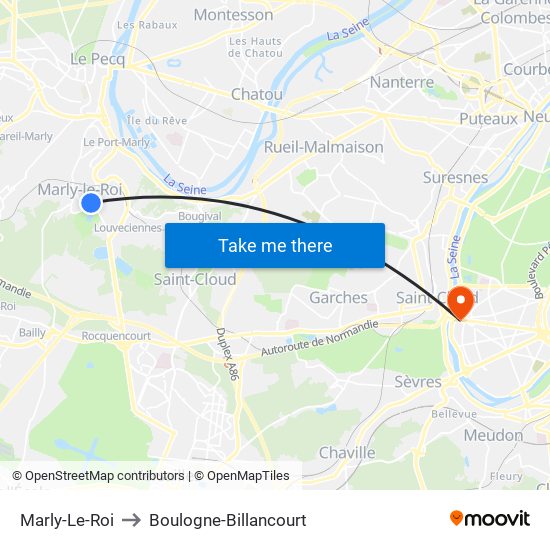 Marly-Le-Roi to Boulogne-Billancourt map