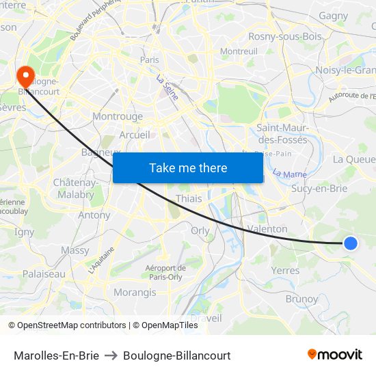 Marolles-En-Brie to Boulogne-Billancourt map