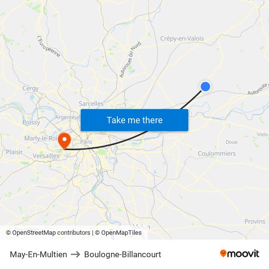 May-En-Multien to Boulogne-Billancourt map