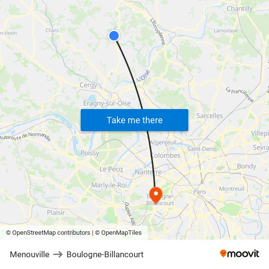 Menouville to Boulogne-Billancourt map