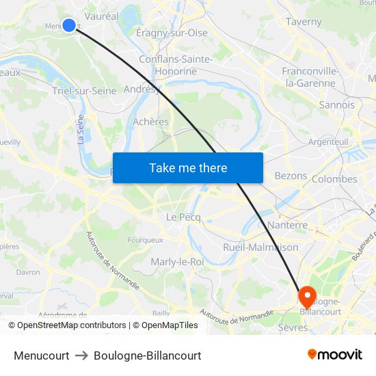 Menucourt to Boulogne-Billancourt map