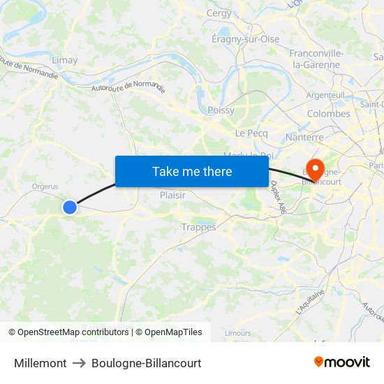 Millemont to Boulogne-Billancourt map