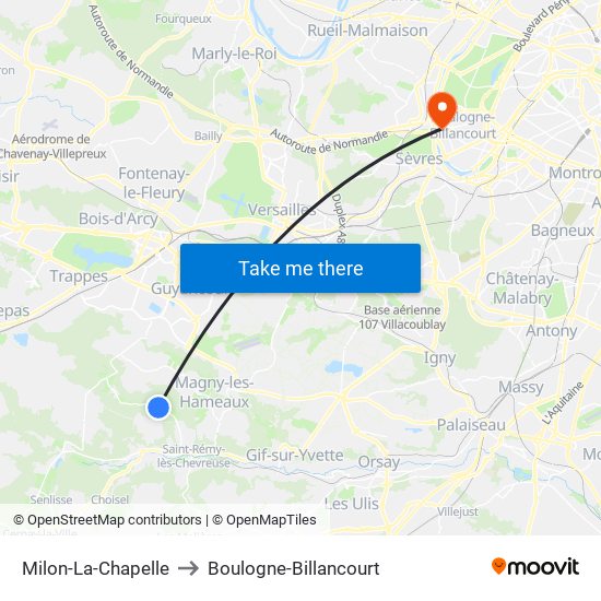 Milon-La-Chapelle to Boulogne-Billancourt map