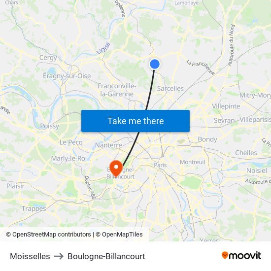 Moisselles to Boulogne-Billancourt map