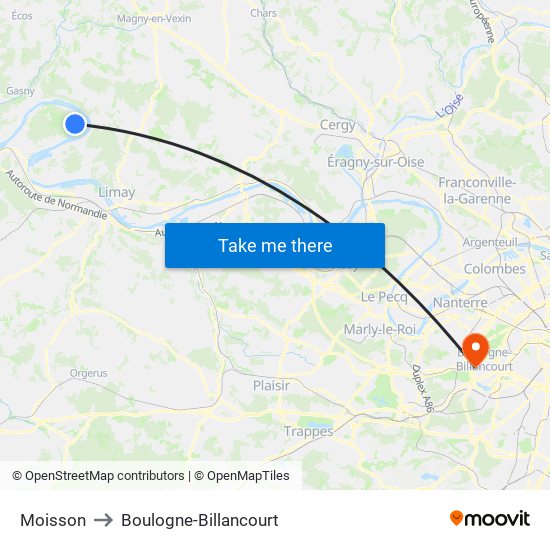Moisson to Boulogne-Billancourt map