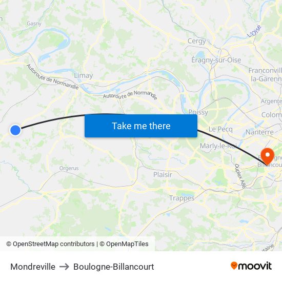 Mondreville to Boulogne-Billancourt map