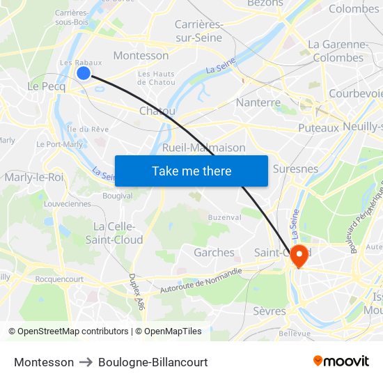 Montesson to Boulogne-Billancourt map