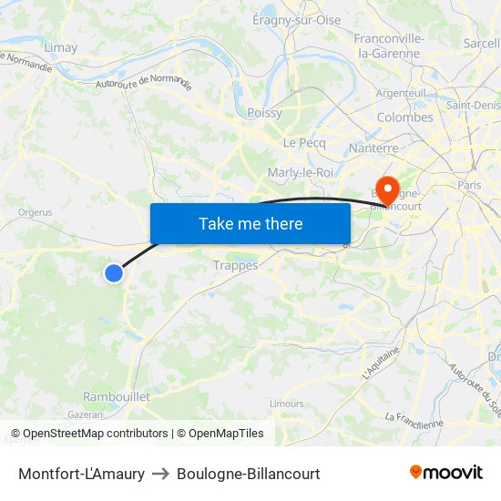 Montfort-L'Amaury to Boulogne-Billancourt map