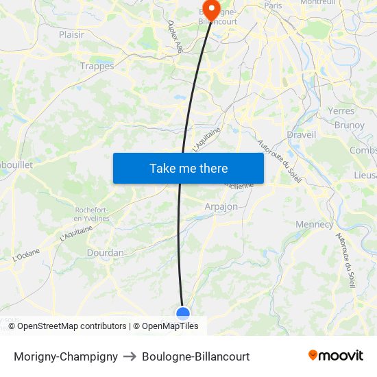 Morigny-Champigny to Boulogne-Billancourt map