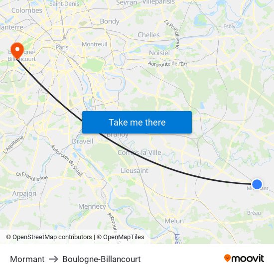 Mormant to Boulogne-Billancourt map
