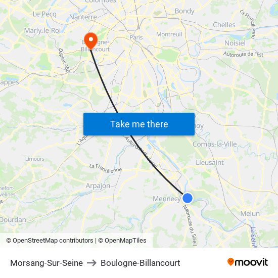 Morsang-Sur-Seine to Boulogne-Billancourt map