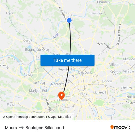 Mours to Boulogne-Billancourt map