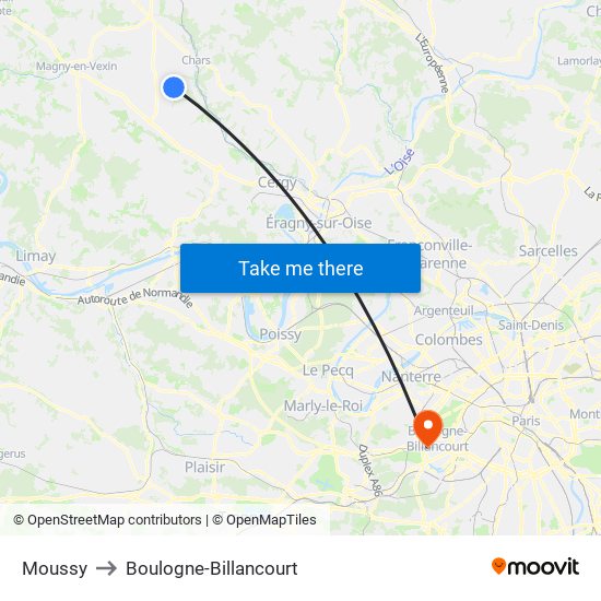 Moussy to Boulogne-Billancourt map
