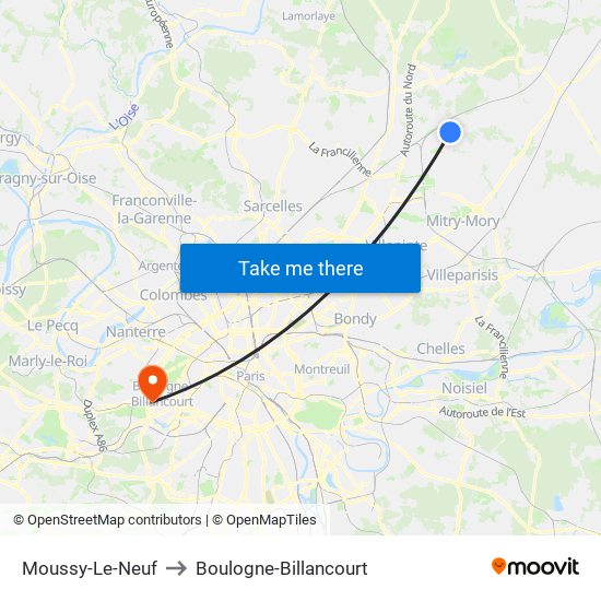 Moussy-Le-Neuf to Boulogne-Billancourt map