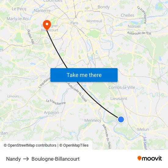Nandy to Boulogne-Billancourt map