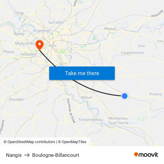 Nangis to Boulogne-Billancourt map