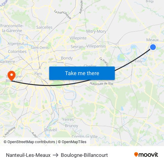 Nanteuil-Les-Meaux to Boulogne-Billancourt map