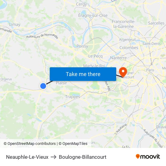 Neauphle-Le-Vieux to Boulogne-Billancourt map