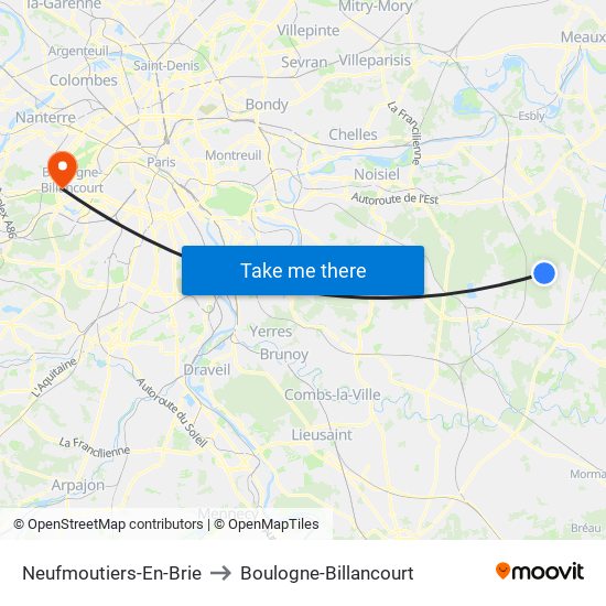 Neufmoutiers-En-Brie to Boulogne-Billancourt map