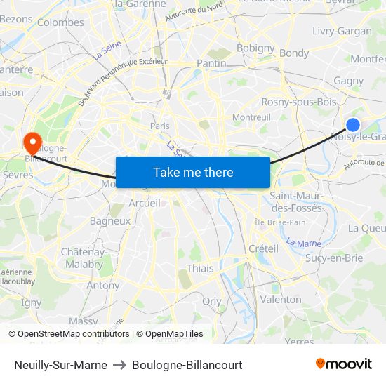 Neuilly-Sur-Marne to Boulogne-Billancourt map