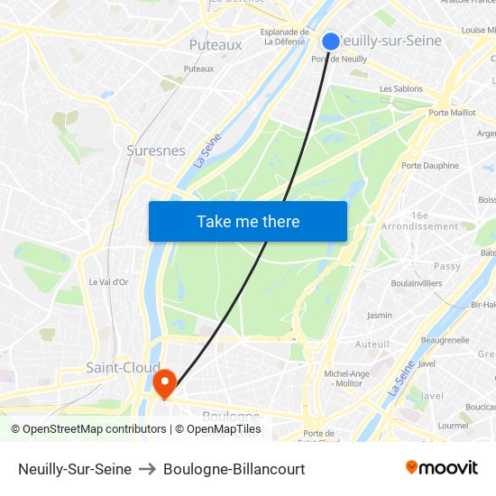 Neuilly-Sur-Seine to Boulogne-Billancourt map