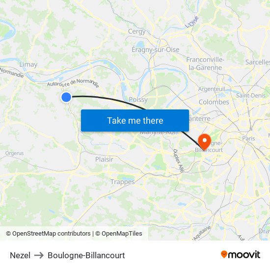 Nezel to Boulogne-Billancourt map