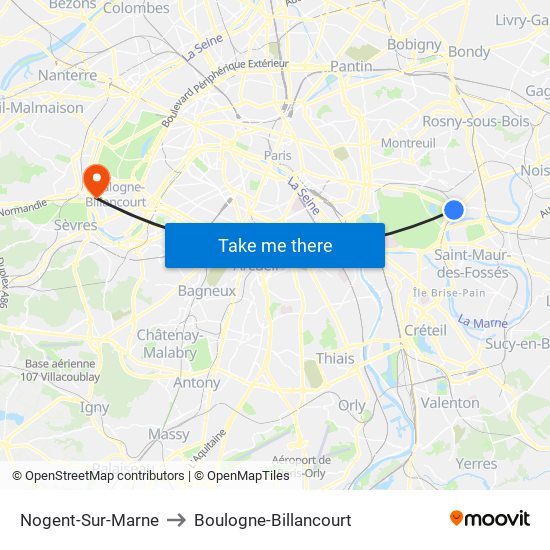 Nogent-Sur-Marne to Boulogne-Billancourt map