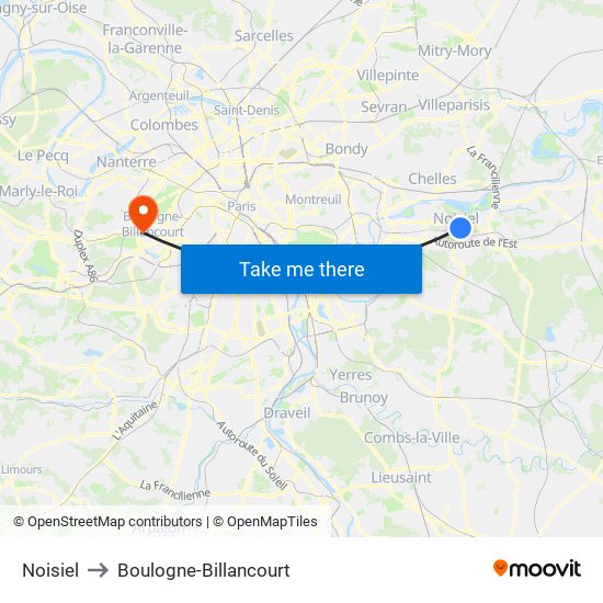 Noisiel to Boulogne-Billancourt map