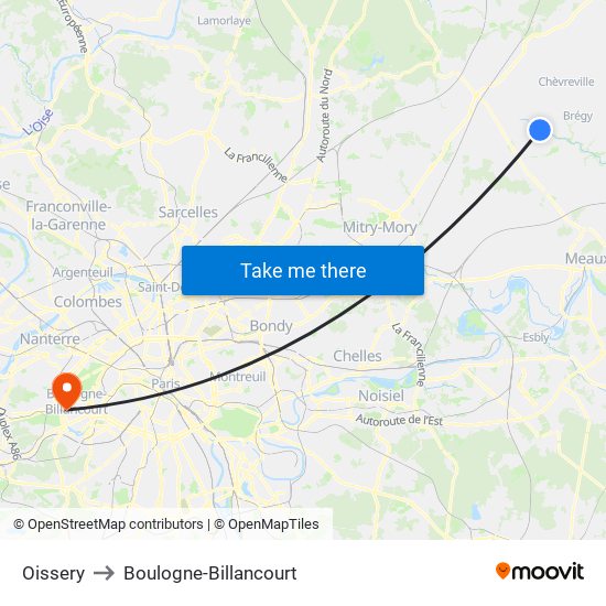 Oissery to Boulogne-Billancourt map