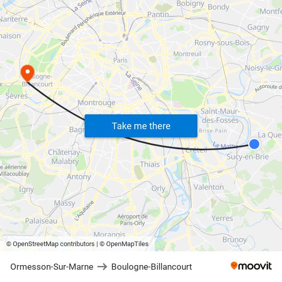 Ormesson-Sur-Marne to Boulogne-Billancourt map
